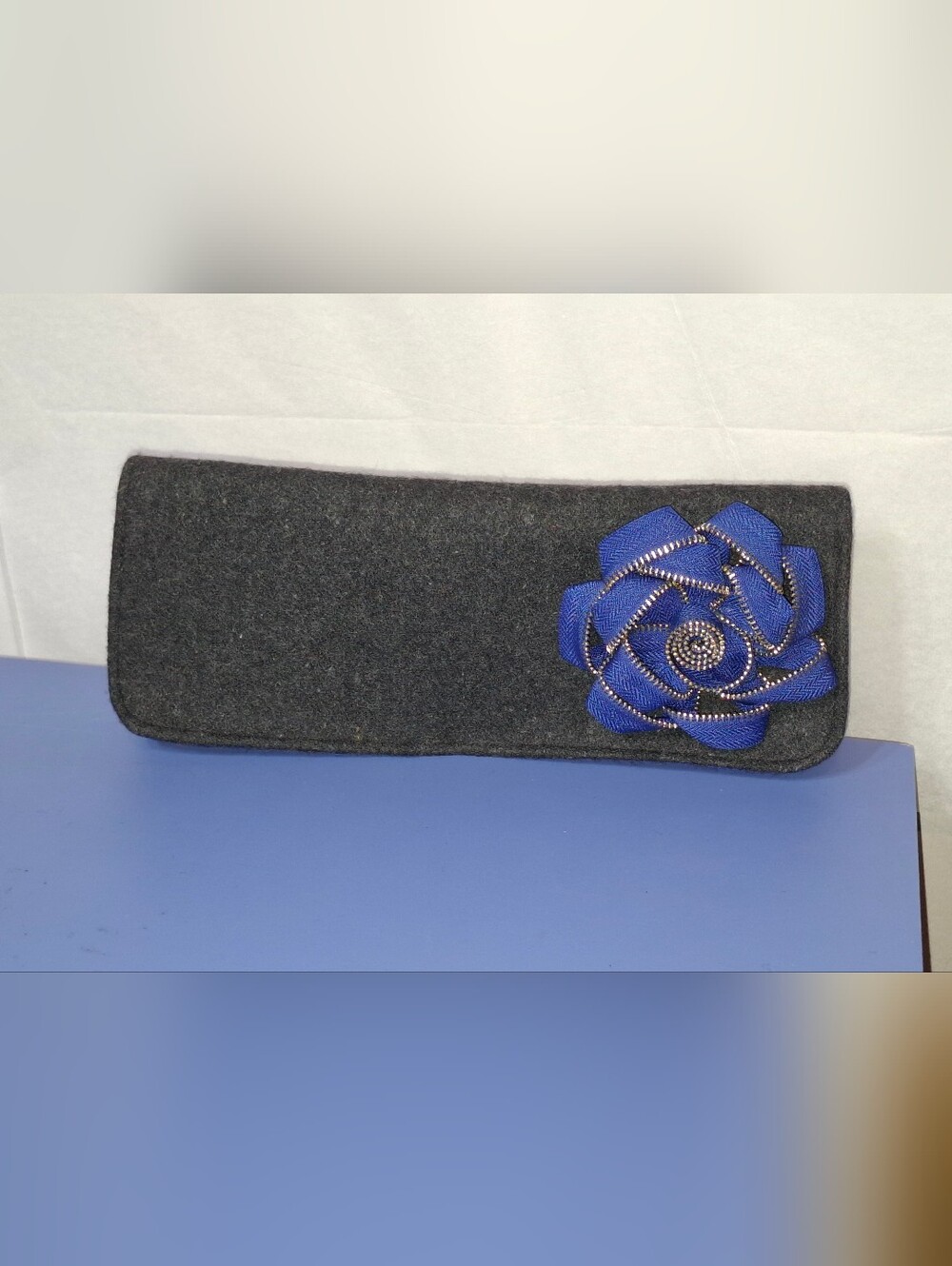 Rare Shiraleah Clutch with Blue Zipper Rosette- NWT